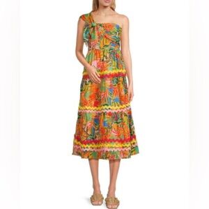 J. Marie Paloma One Shoulder Tiered Midi Dress- Small